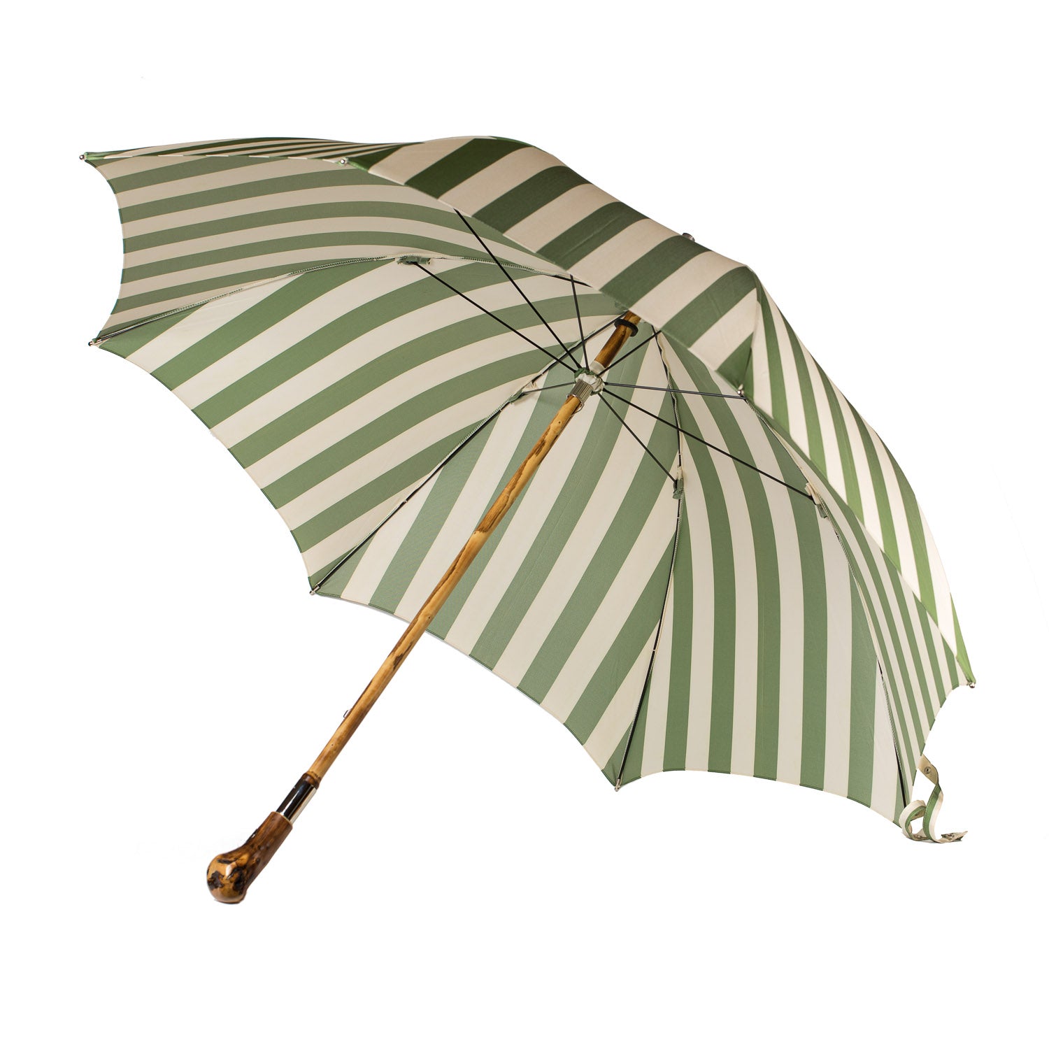 Striped Beach Umbrella "Picknick" with Handle made of Chestnut Root